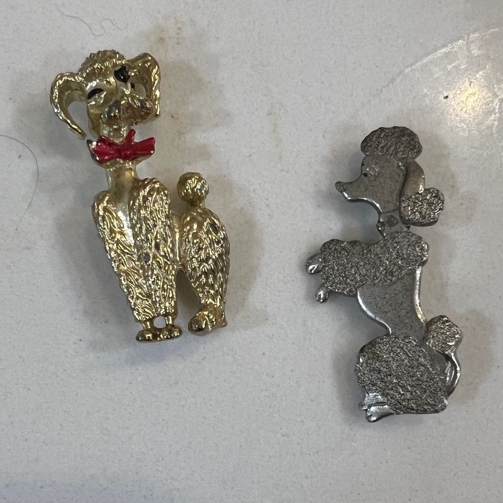 Vintage Gold and Silver Poodle Brooch Set